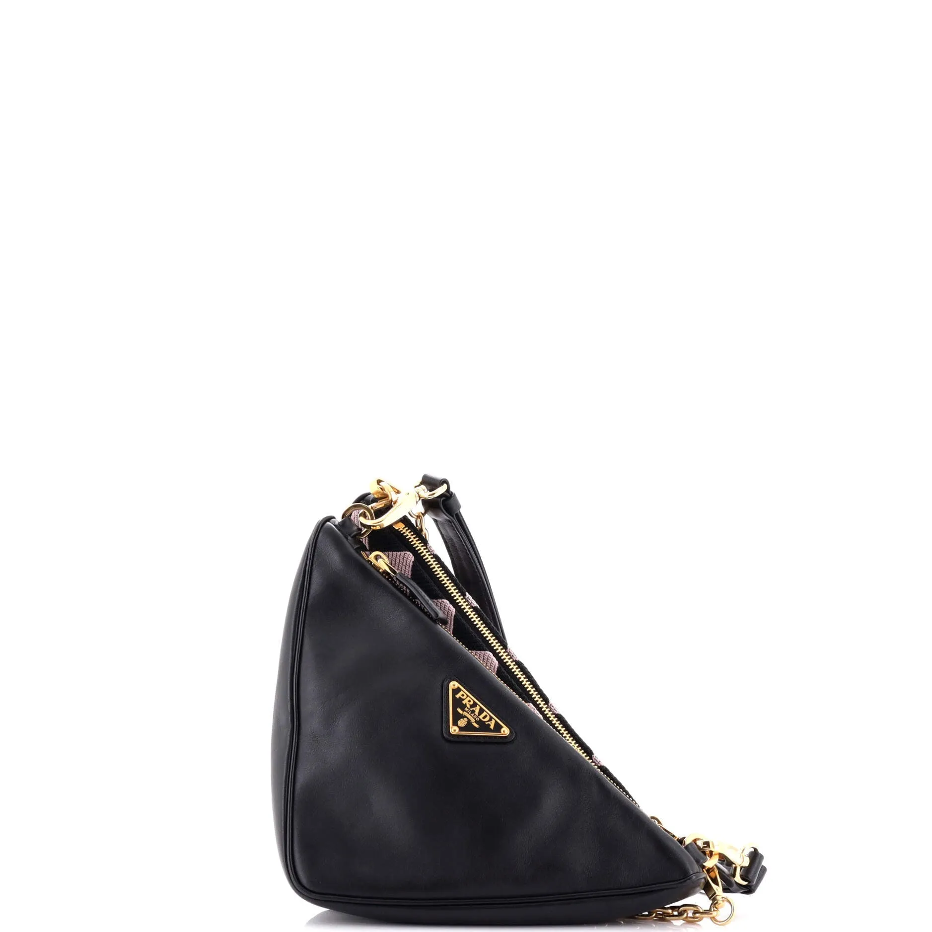 Double Symbole Triangle Bag Leather and Jacquard Mini