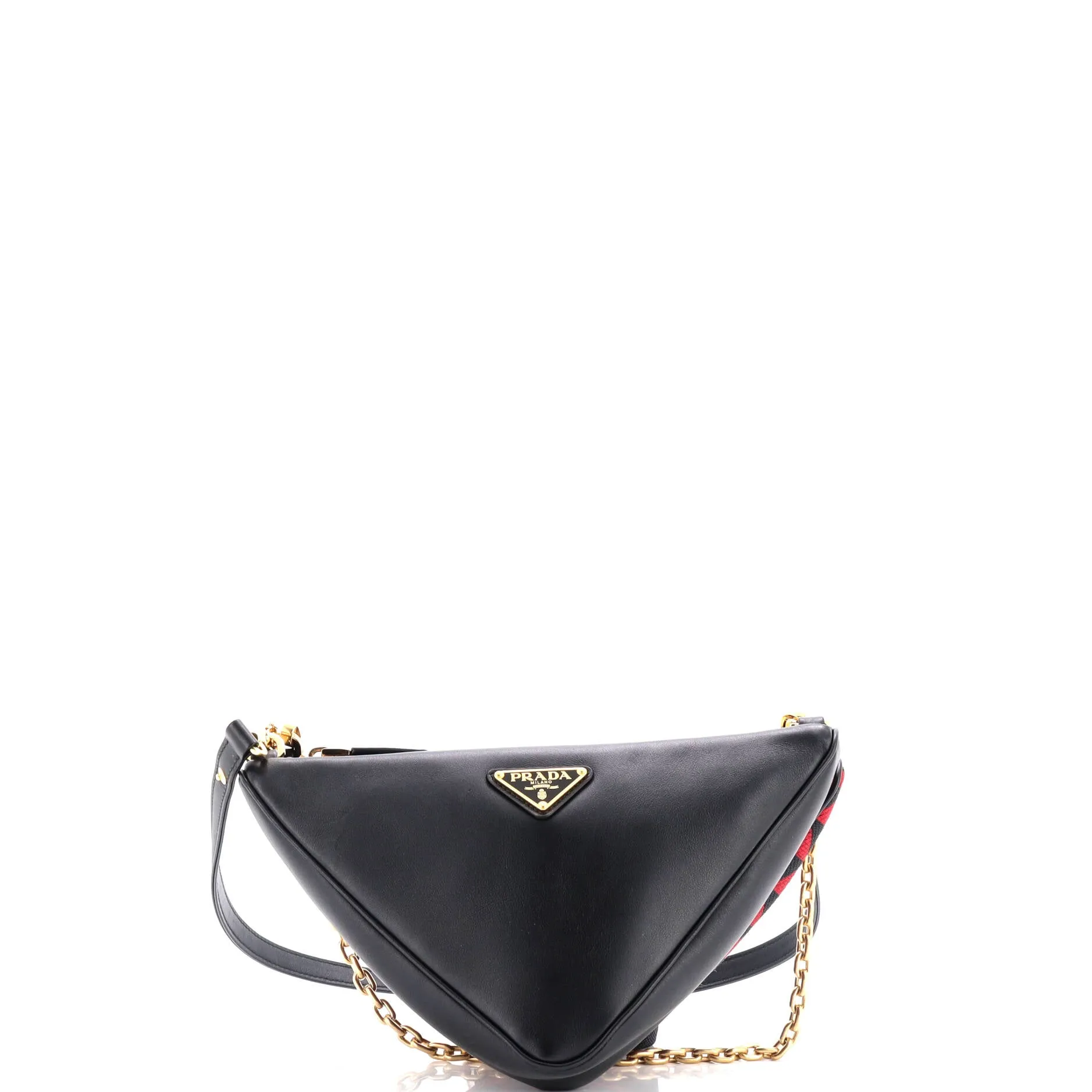 Double Symbole Triangle Bag Leather and Jacquard Mini