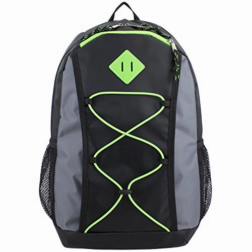 Eastsport Adrenaline Value Bungee School Backpack with Lash Tab, Black with Green
