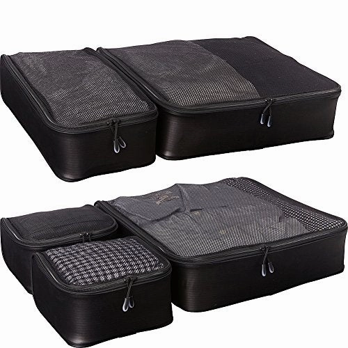 eBags Ultralight Travel Packing Cubes - Lightweight Organizers - Super Packer 5pc Set - (Black)