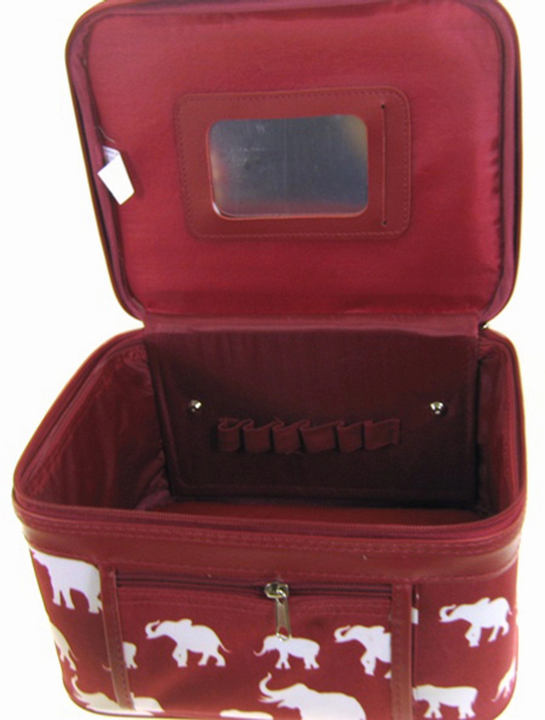 Elephant Print 2 Piece Train Case Cosmetic Set Travel Toiletry Luggage (Burgundy Red)