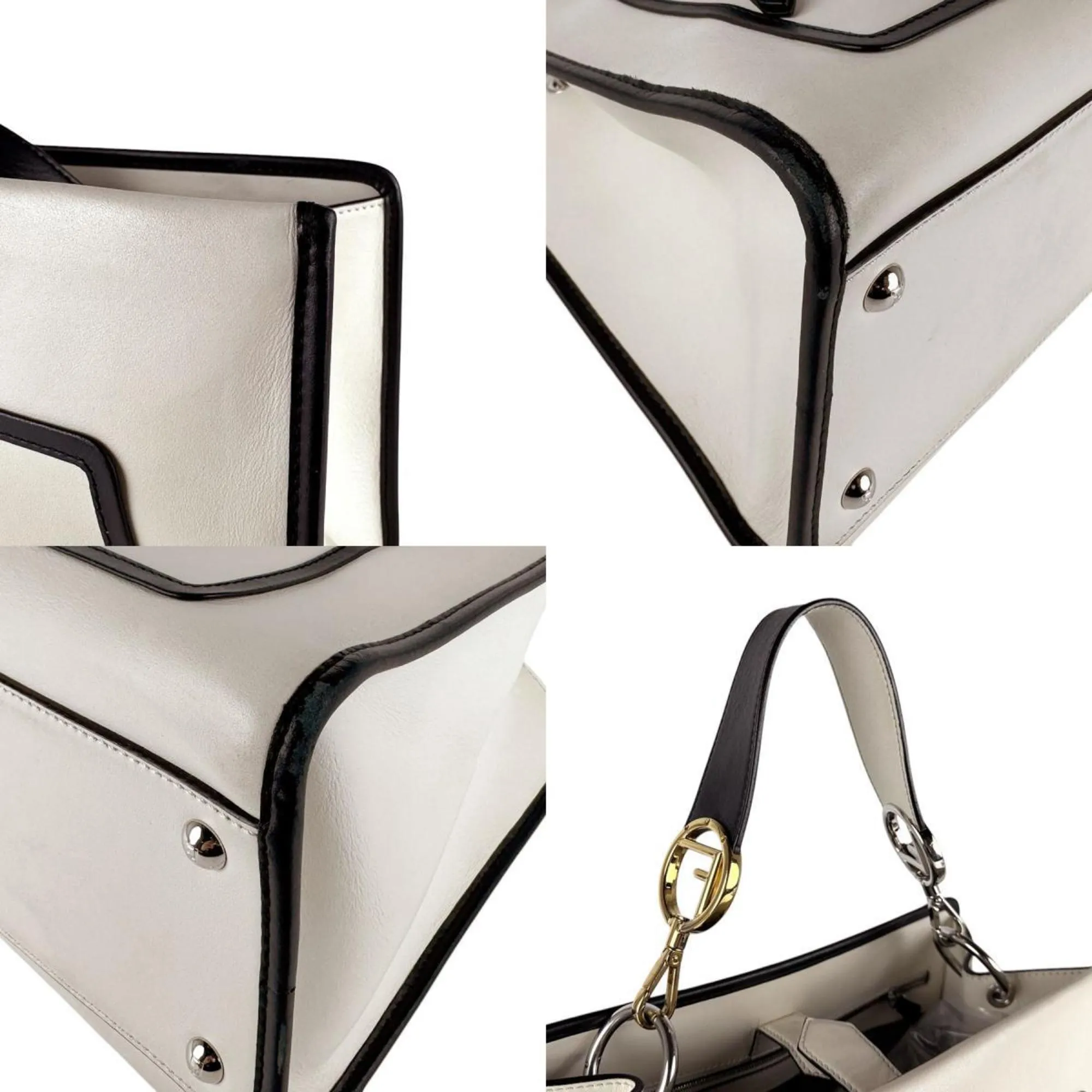 Fendi ivory Leather Handbag Shoulder Bag (Pre-Owned)