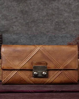 Genuine Leather Wallet Folded Long Wallet Vintage Assorted Colors Wallet Purse Clutch For Women
