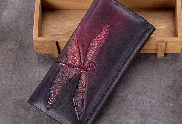 Genuine Leather Wallet Long Dragonfly Wallet Purse For Men Women