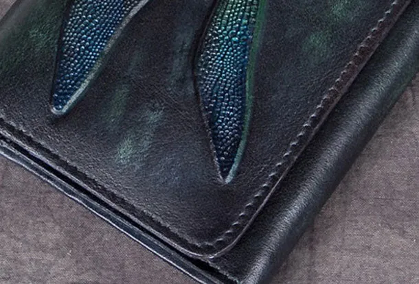 Genuine Leather Wallet Long Dragonfly Wallet Purse For Men Women