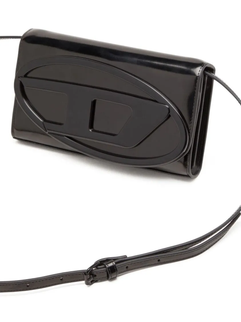 Glossy Black Handbag With Embossed Design