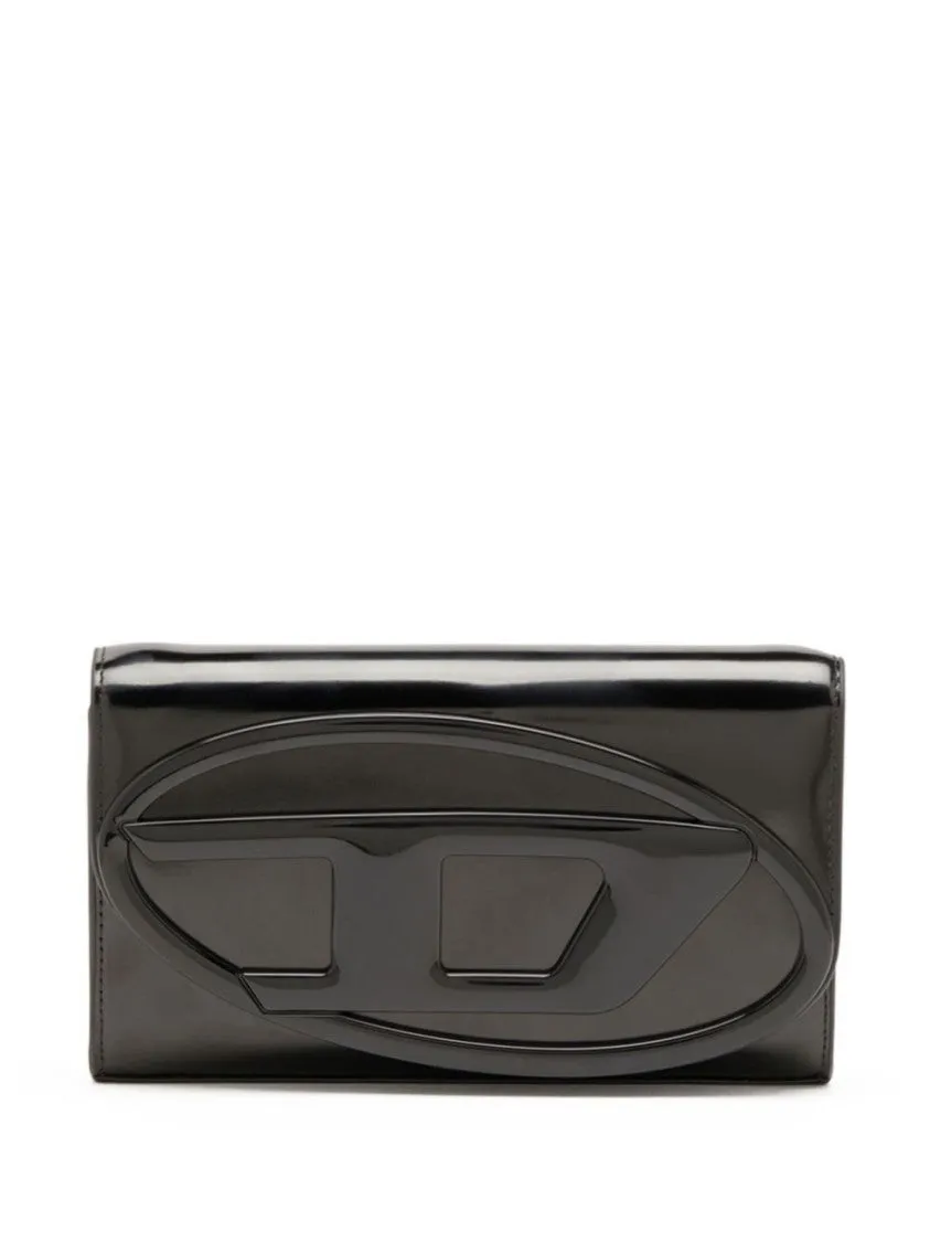 Glossy Black Handbag With Embossed Design