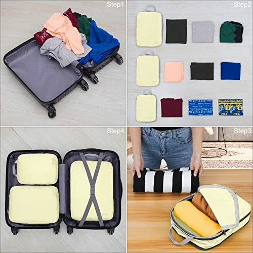 Gonex Compression Packing Cubes,3pcs L M S Expandable StorageTravel Bags Luggage Organizers(Beige)