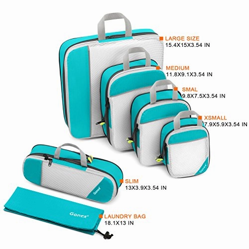 Gonex Compression Packing Cubes Mesh Organizers L M S XS Slim Laundry Bag Blue