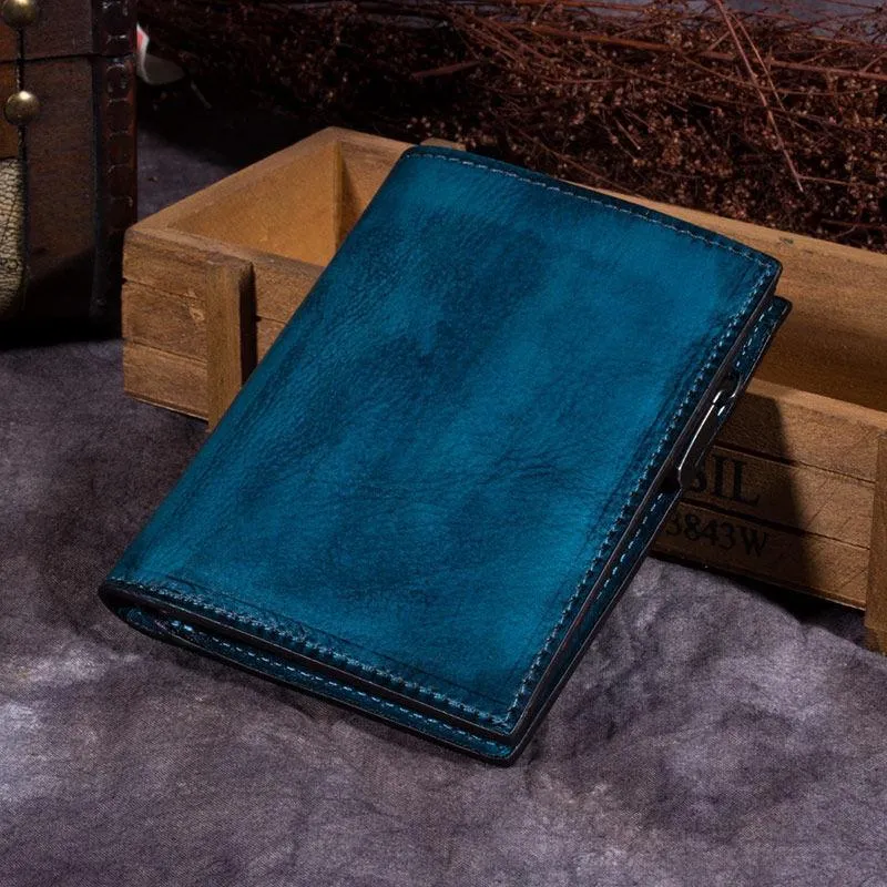 Grey Vintage Womens Leather Bifold Slim Brown Small Wallet BLue billfold Wallet Purse for Ladies