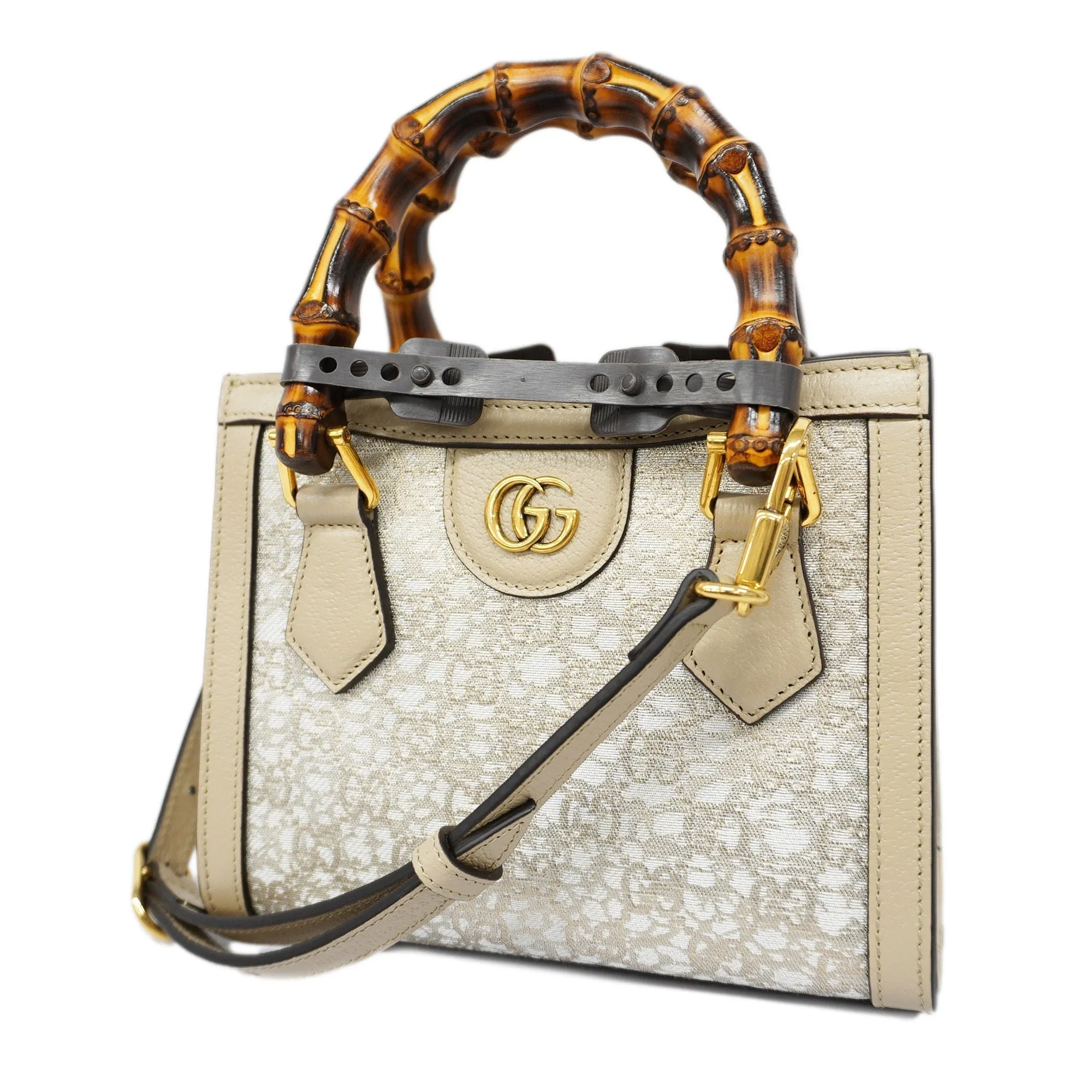 GUCCI  2way Bag Diana 702732 Leather,Canvas Handbag,Shoulder Bag Grayish