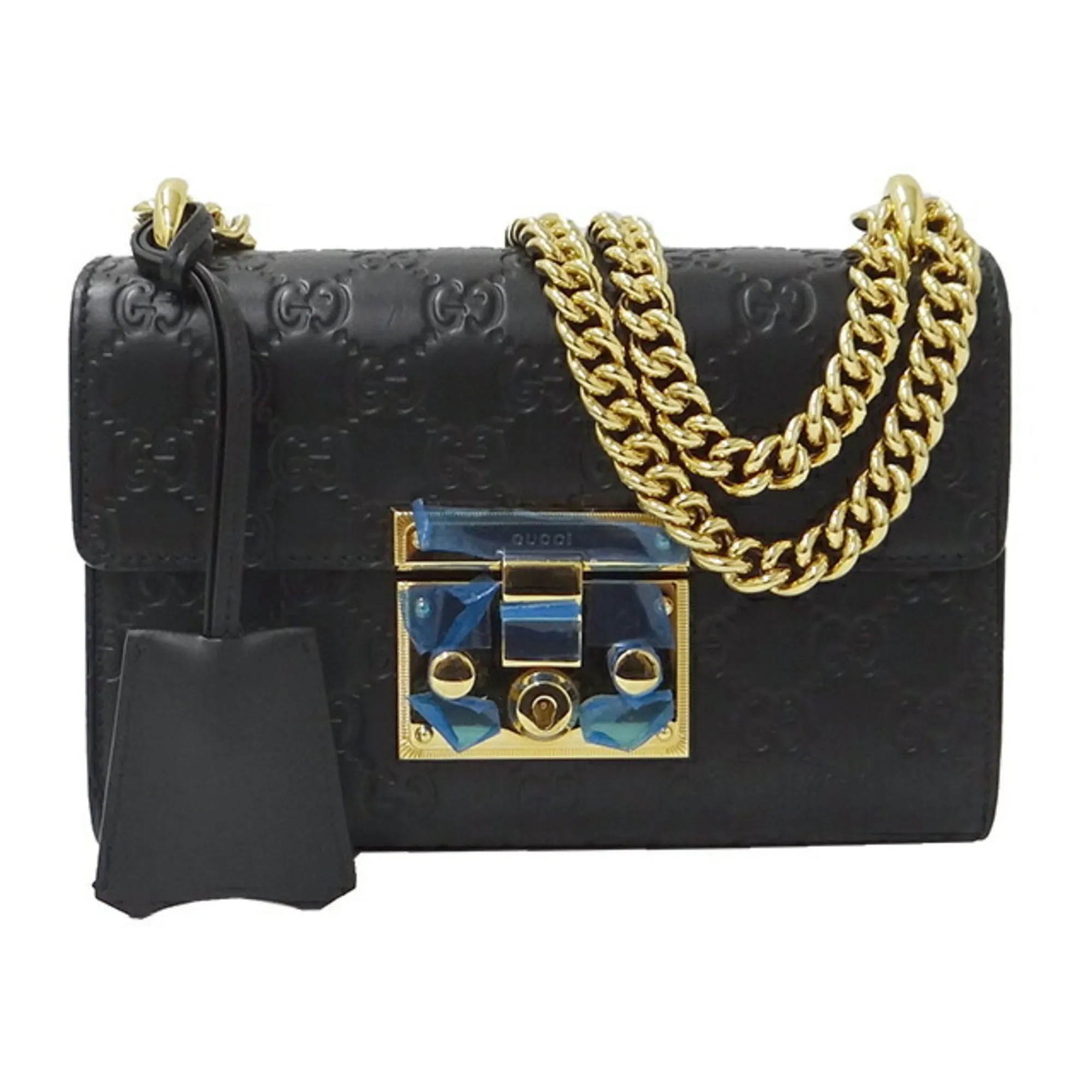 GUCCI Bag Women's Shima Shoulder Leather Chain Black 409487 Padlock