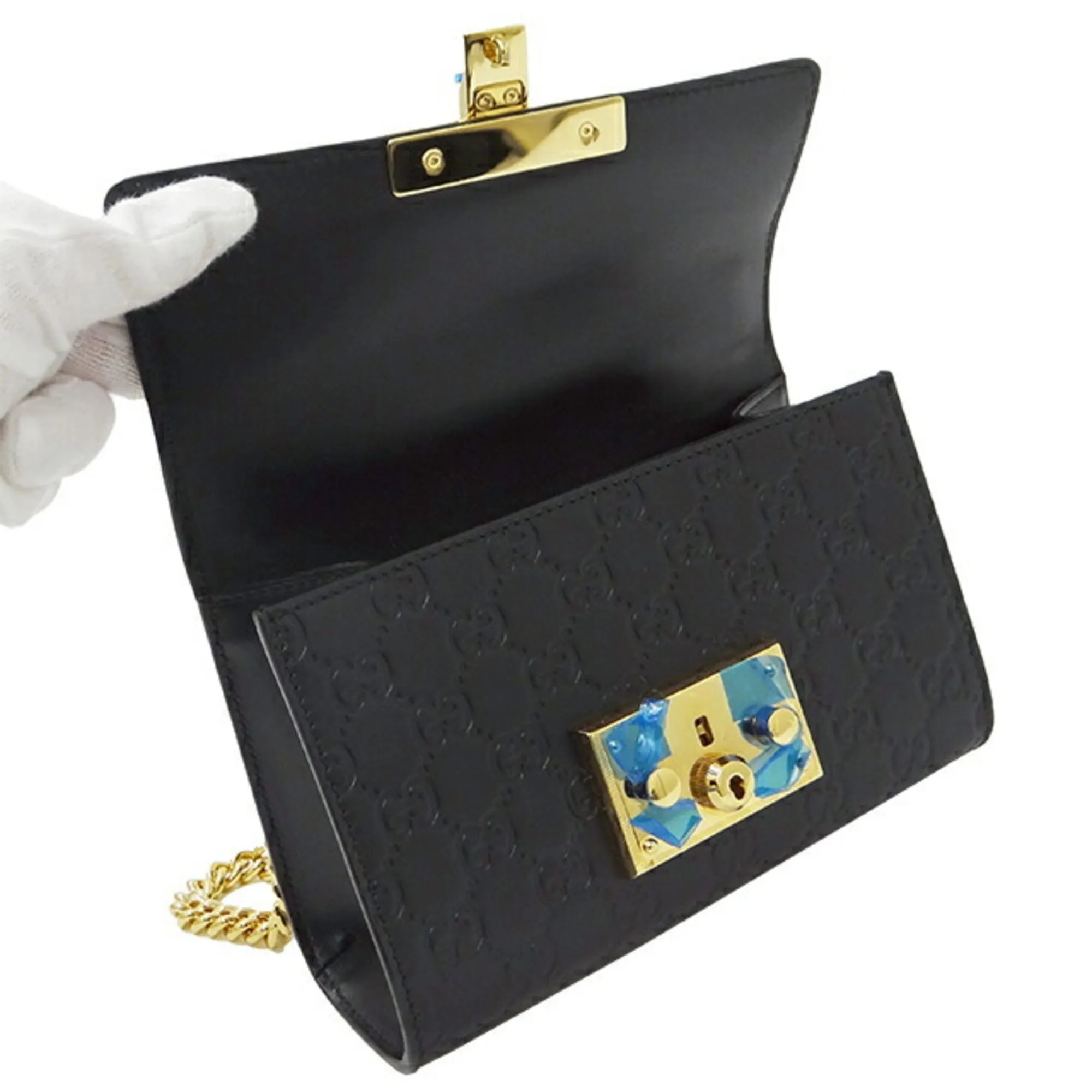GUCCI Bag Women's Shima Shoulder Leather Chain Black 409487 Padlock
