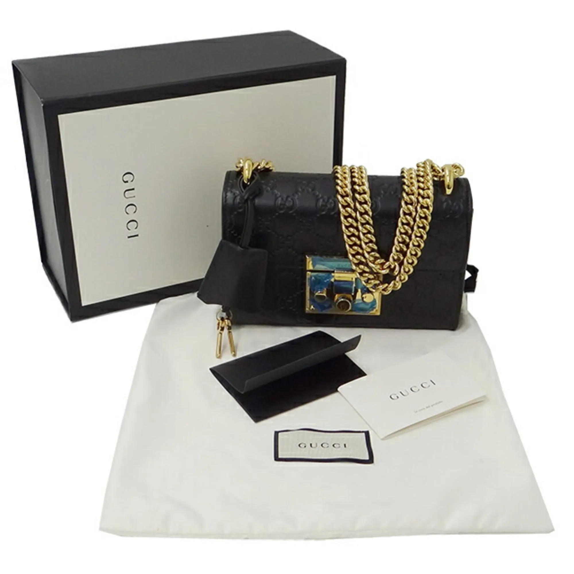 GUCCI Bag Women's Shima Shoulder Leather Chain Black 409487 Padlock
