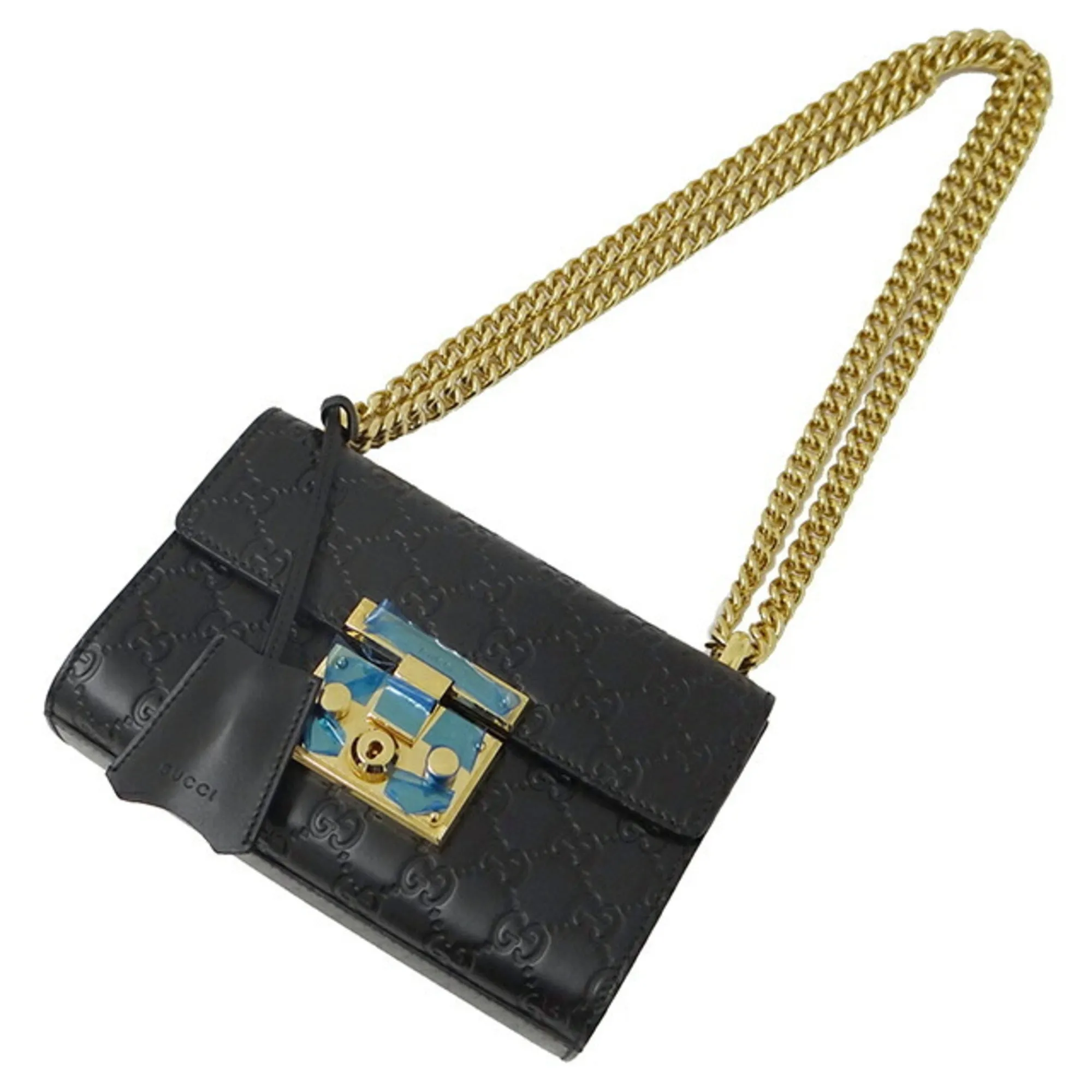GUCCI Bag Women's Shima Shoulder Leather Chain Black 409487 Padlock
