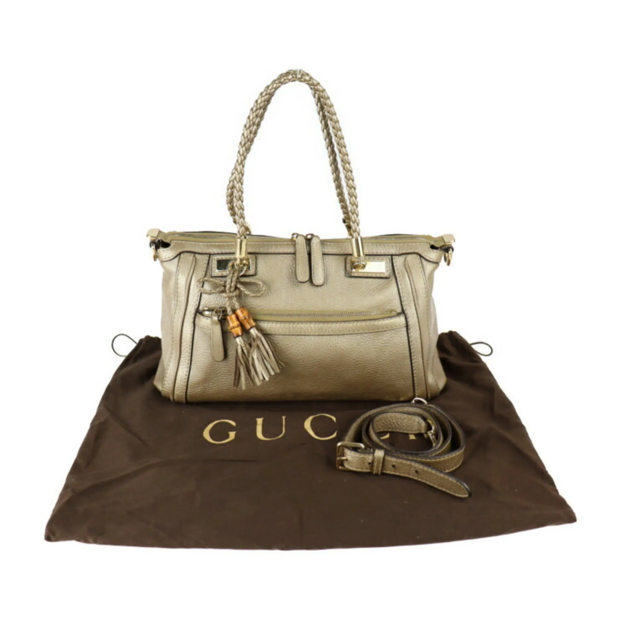 Gucci bamboo handBag 282300 leather gold tassel 2WAY shoulder Tote Bag