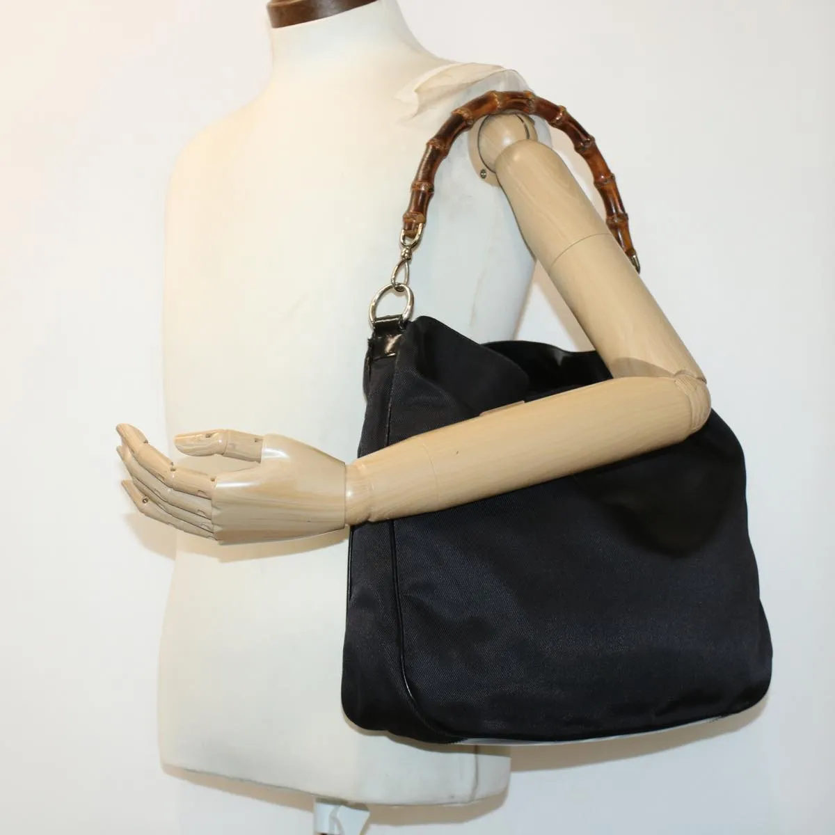 GUCCI Bamboo Shoulder Bag Nylon Black 00119981577  ep826