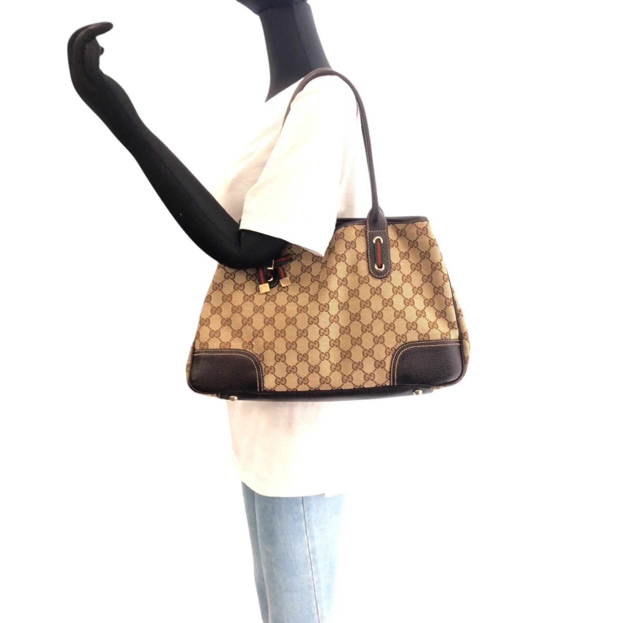 Gucci  Gg Canvas Leather Shoulder Bag Tote Bag (Pre-Owned)