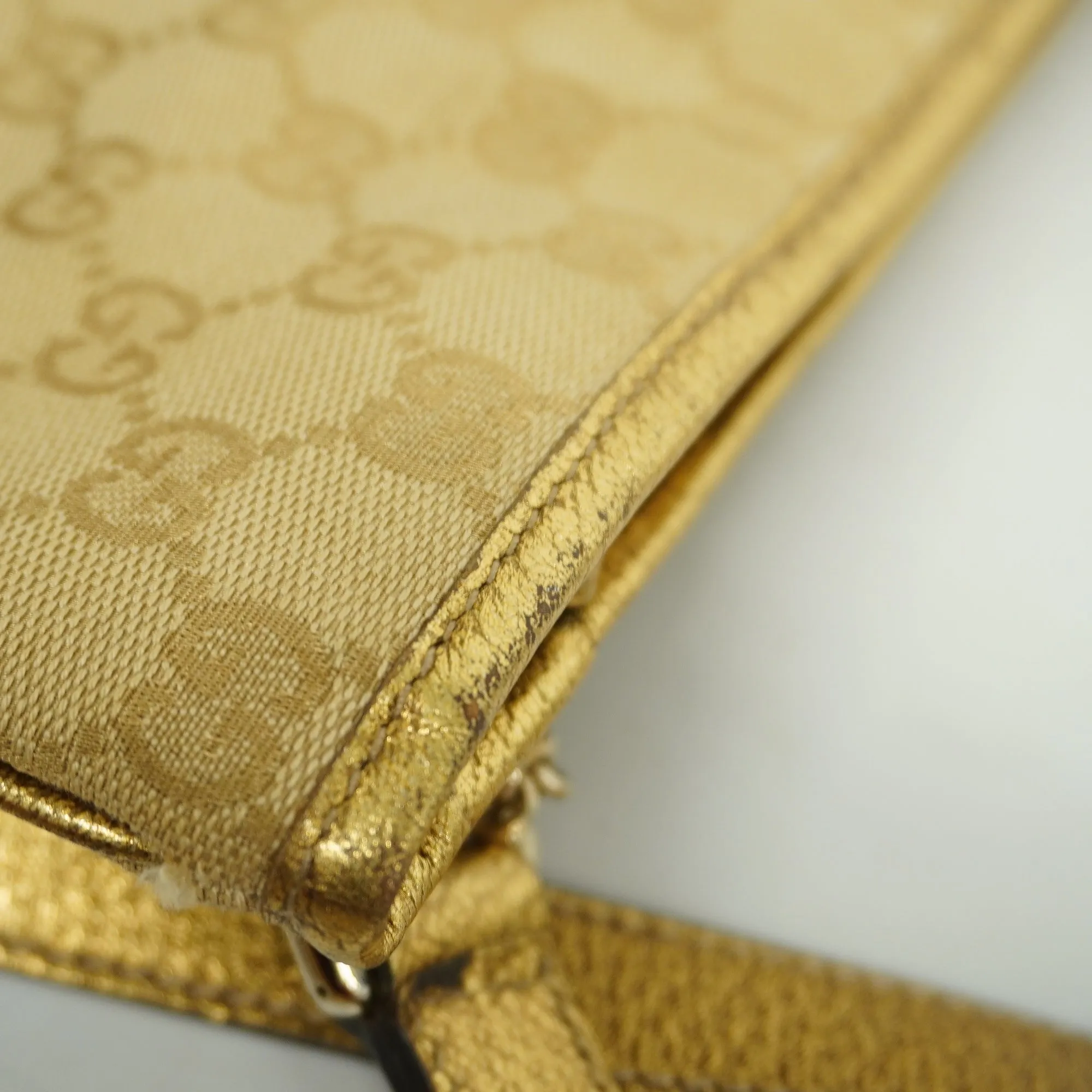 GUCCI  GG Canvas Shoulder Bag 144388 Women's Leather Beige,Gold