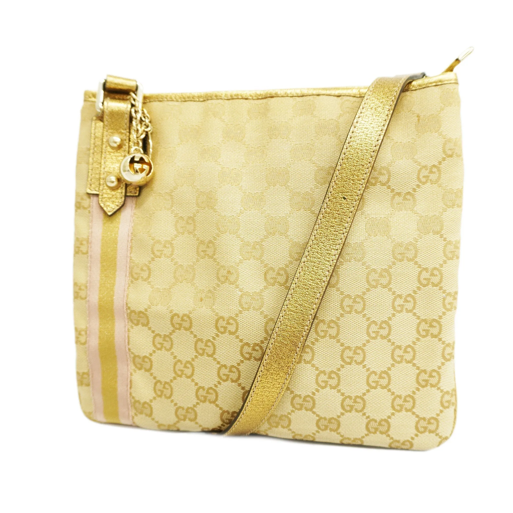 GUCCI  GG Canvas Shoulder Bag 144388 Women's Leather Beige,Gold