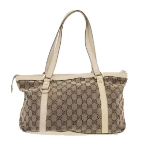 GUCCI GG Canvas Shoulder Bag Leather Beige 141470  49445