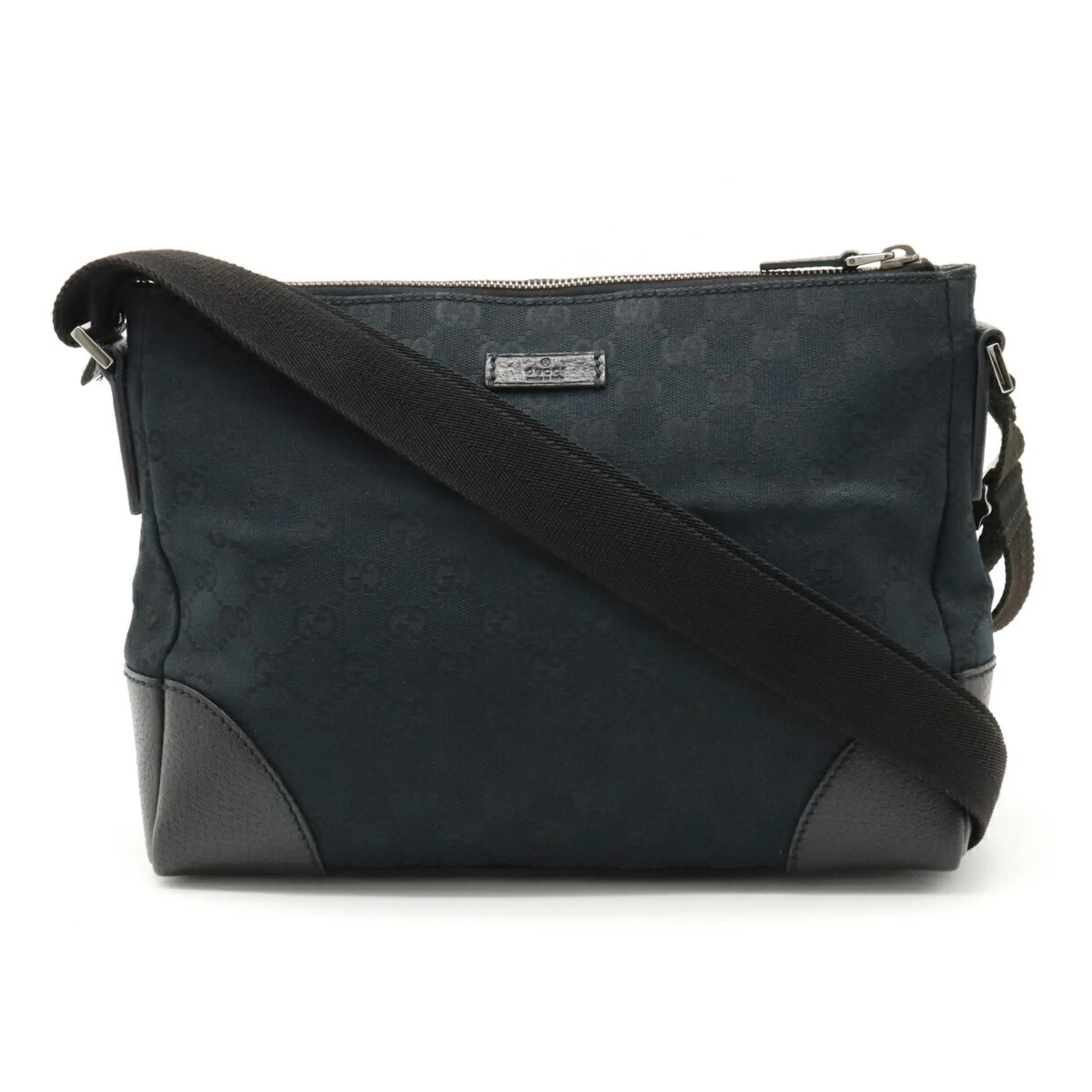 GUCCI GG Canvas Shoulder Bag Leather Black 114273