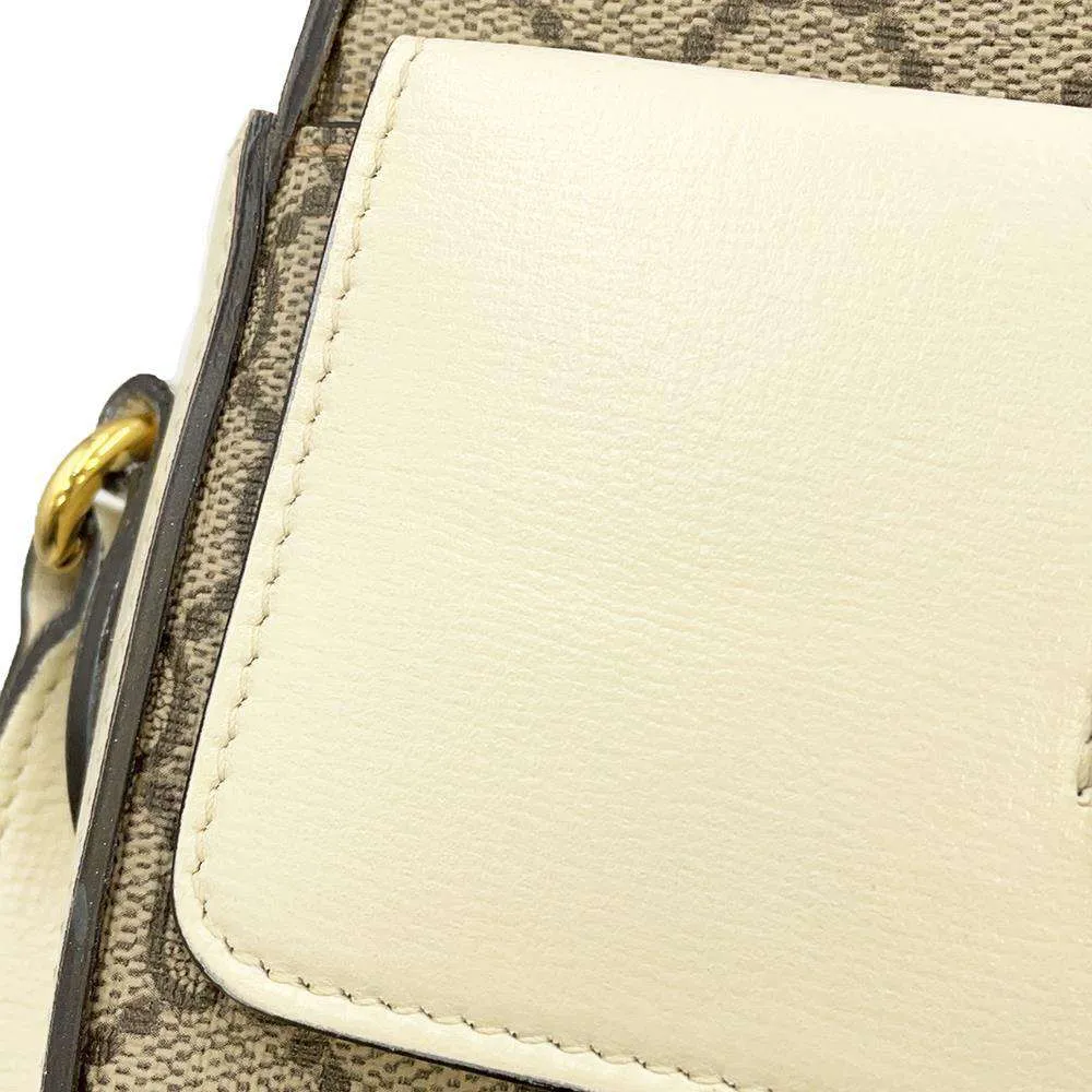 GUCCI GG Supreme Horsebit Shoulder Bag Beige/White 645454 PVC Leather Size Small