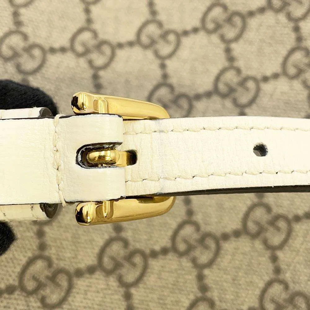 GUCCI GG Supreme Horsebit Shoulder Bag Beige/White 645454 PVC Leather Size Small