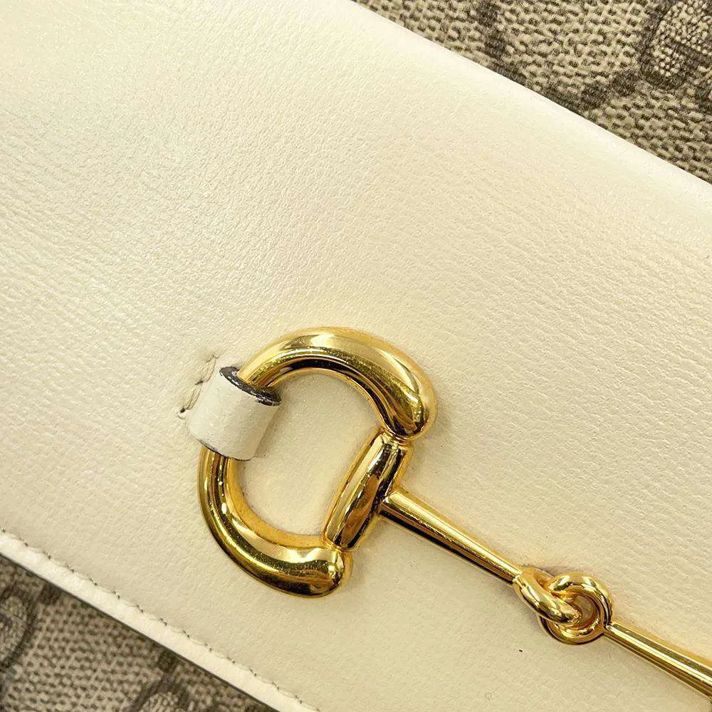 GUCCI GG Supreme Horsebit Shoulder Bag Beige/White 645454 PVC Leather Size Small