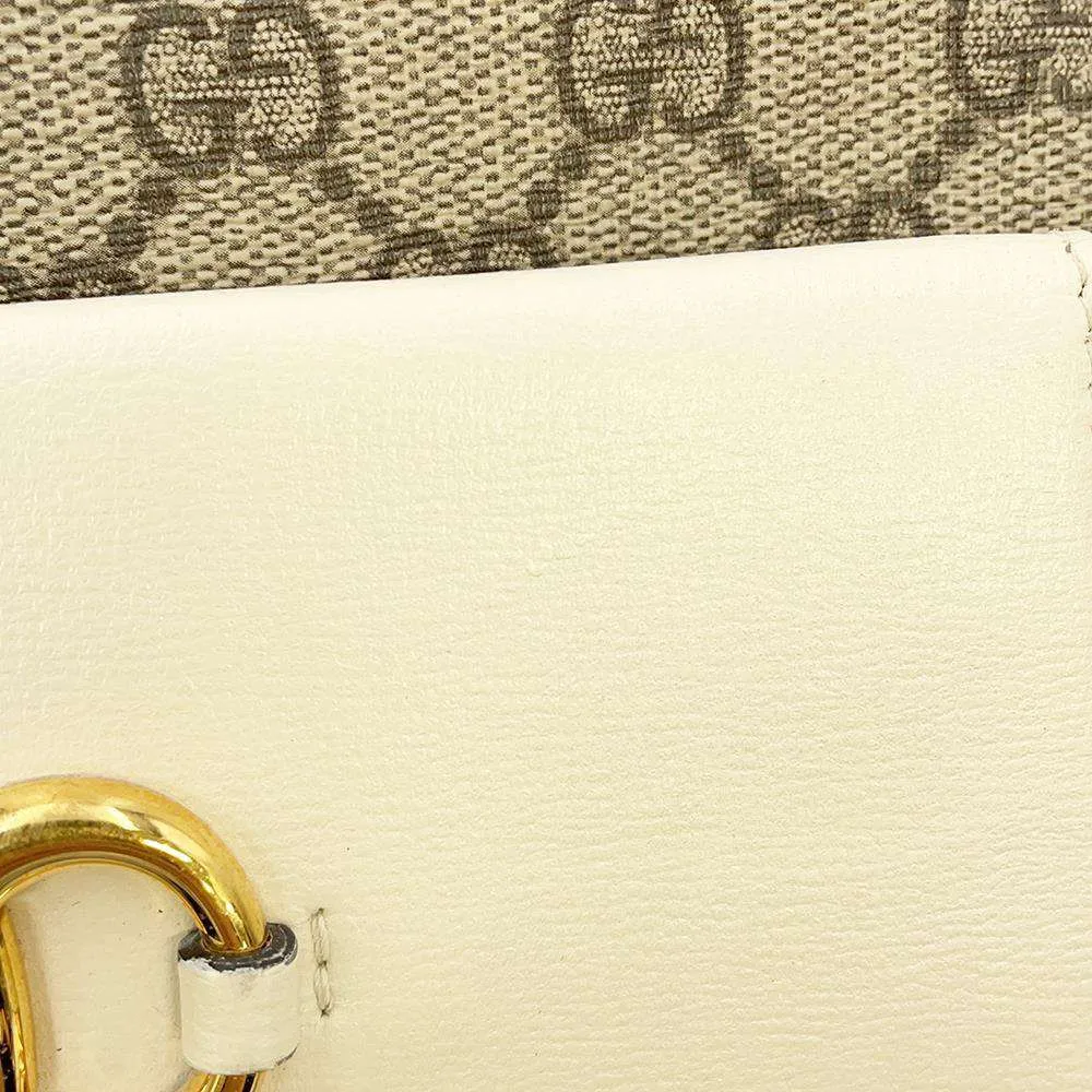 GUCCI GG Supreme Horsebit Shoulder Bag Beige/White 645454 PVC Leather Size Small