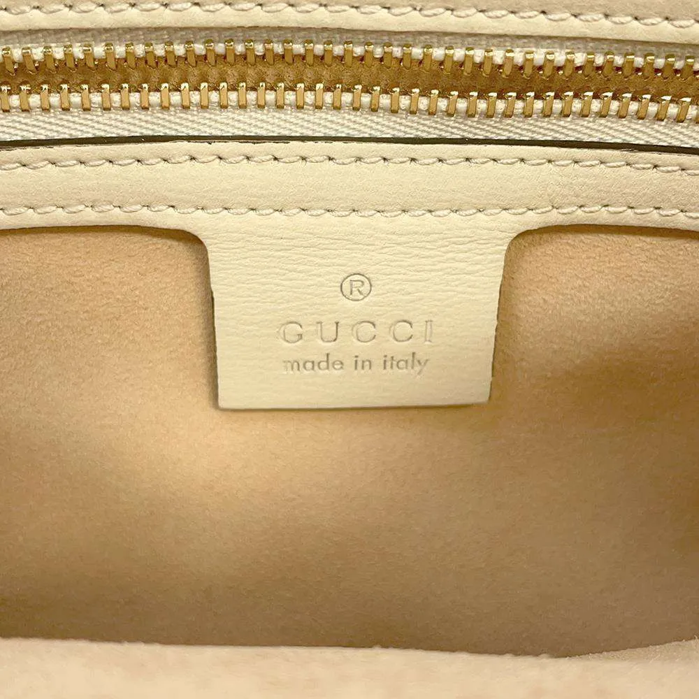 GUCCI GG Supreme Horsebit Shoulder Bag Beige/White 645454 PVC Leather Size Small