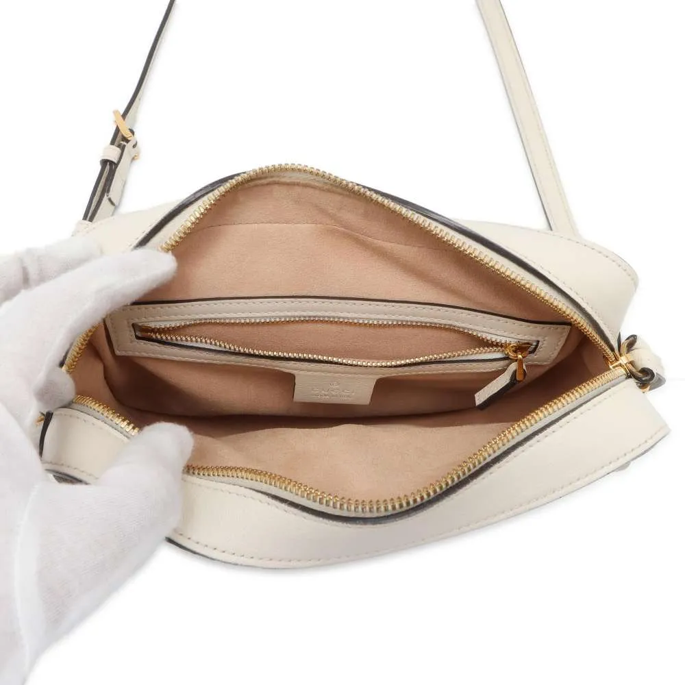 GUCCI GG Supreme Horsebit Shoulder Bag Beige/White 645454 PVC Leather Size Small