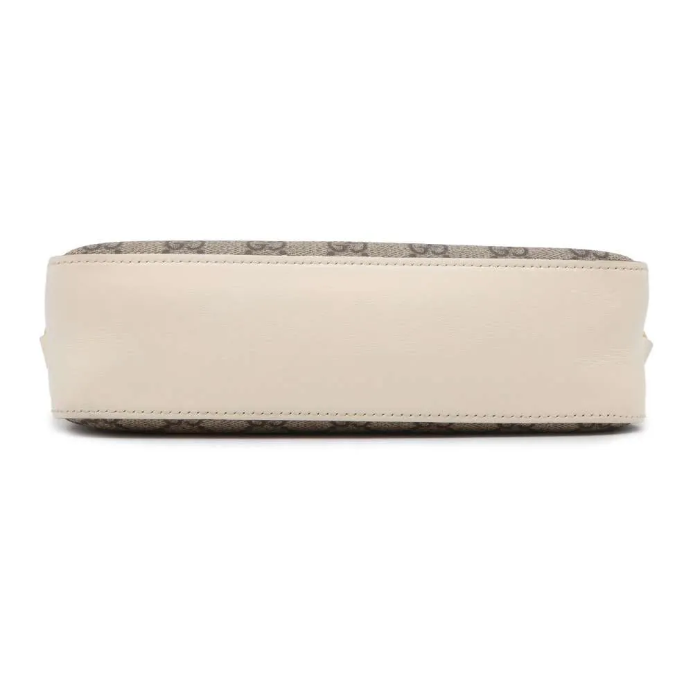 GUCCI GG Supreme Horsebit Shoulder Bag Beige/White 645454 PVC Leather Size Small
