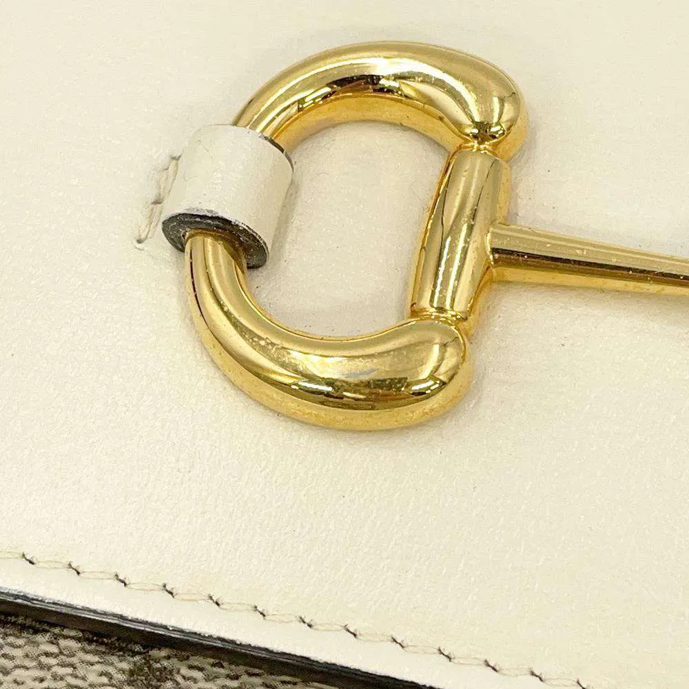 GUCCI GG Supreme Horsebit Shoulder Bag Beige/White 645454 PVC Leather Size Small