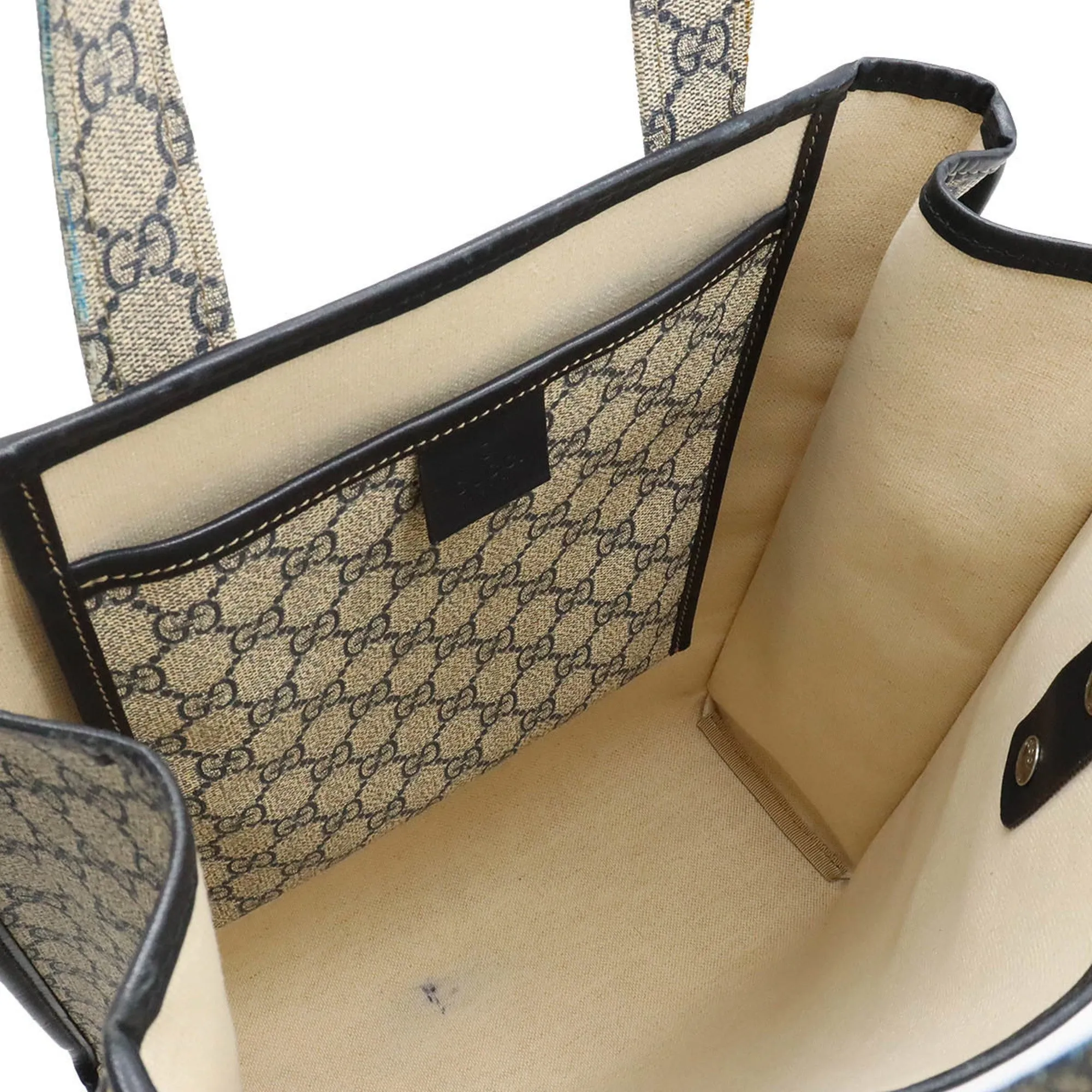 GUCCI GG Supreme Plus Sherry Line Tote Bag Shoulder PVC Leather Beige Navy 211135