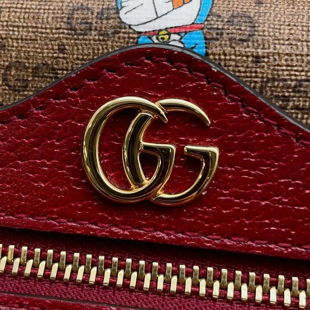 GUCCI GG Supreme Shoulder Bag Doraemon Collaboration Beige/Red 647784 GG SupremeCanvas Leather