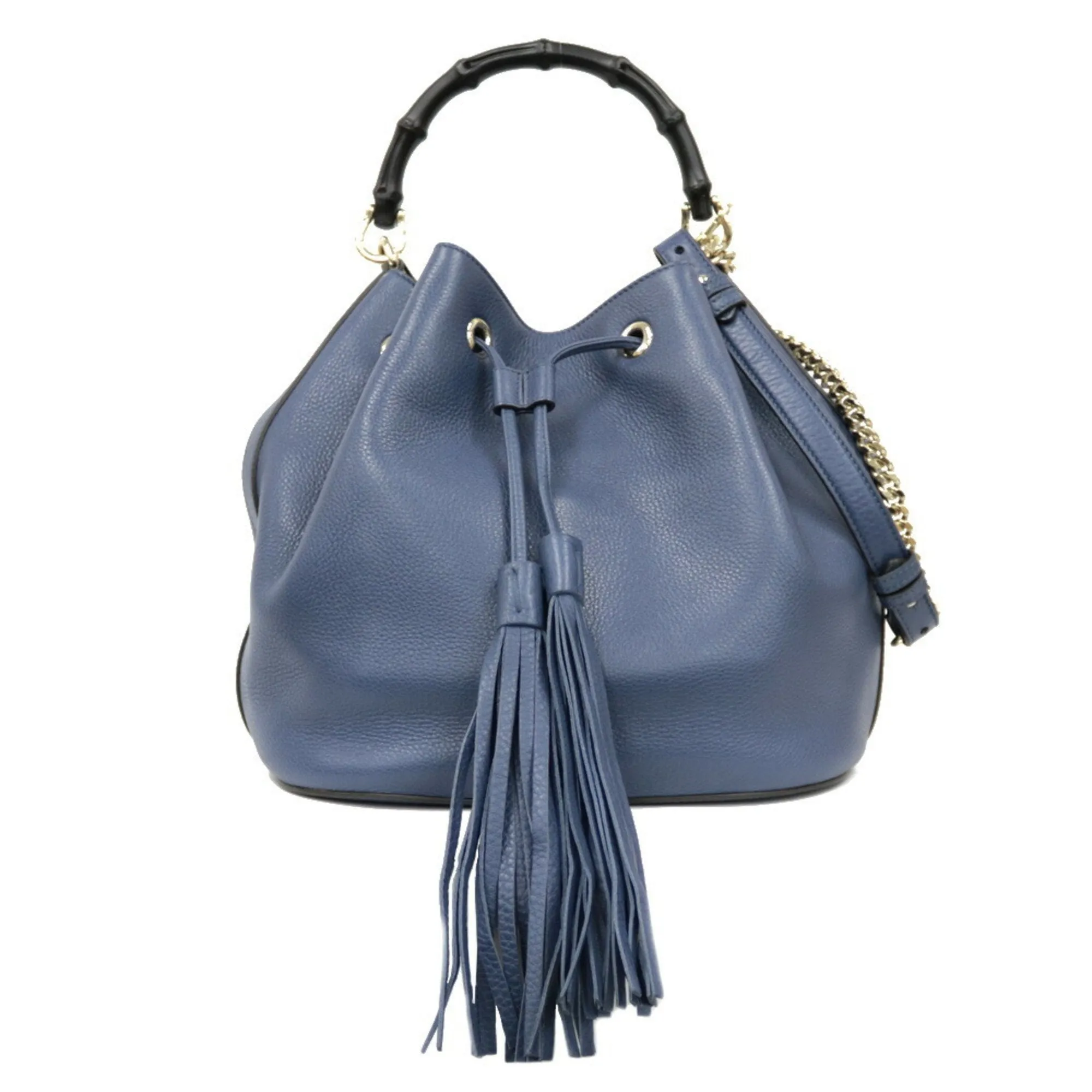 Gucci Handbag Shoulder Bag Chain Bamboo Navy Ladies