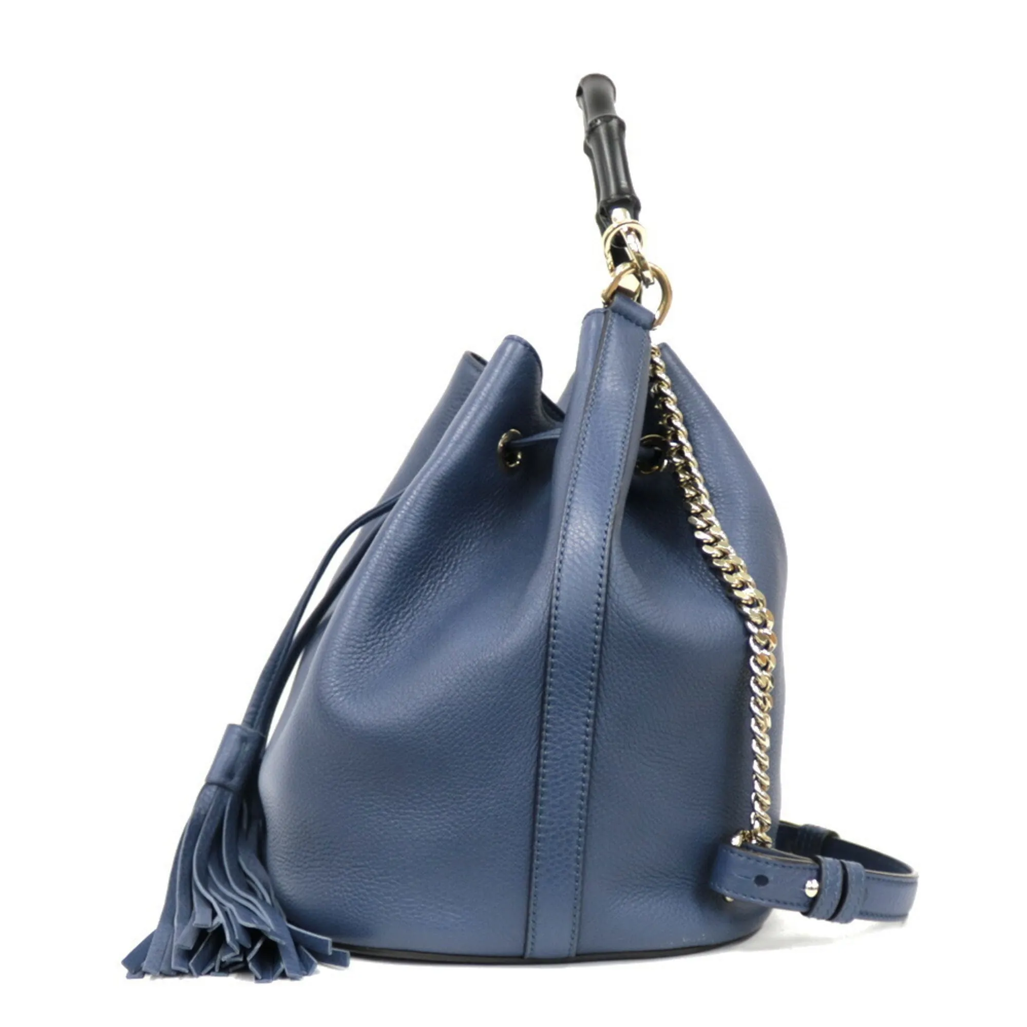 Gucci Handbag Shoulder Bag Chain Bamboo Navy Ladies