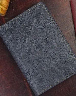 Handmade billfold Leather Wallet Floral Leather billfold Passport Wallet Purse For Men Women