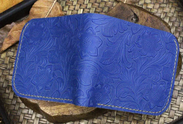 Handmade billfold leather wallet floral leather billfold wallet for men women
