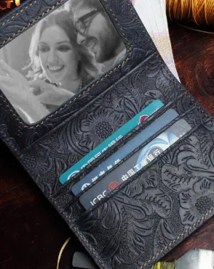 Handmade billfold leather wallet flowral leather billfold wallet for men women