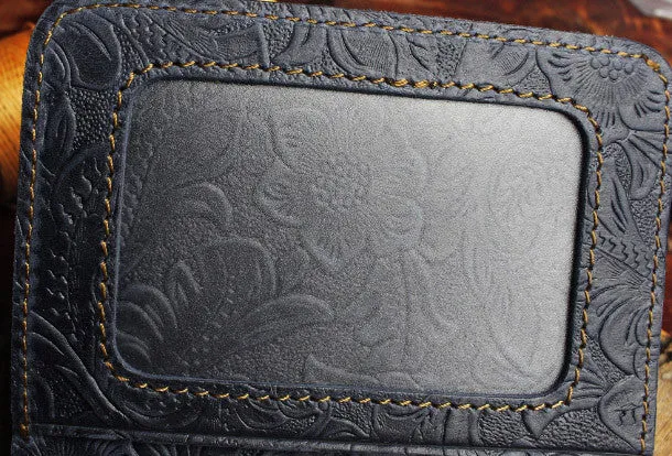 Handmade billfold leather wallet flowral leather billfold wallet for men women