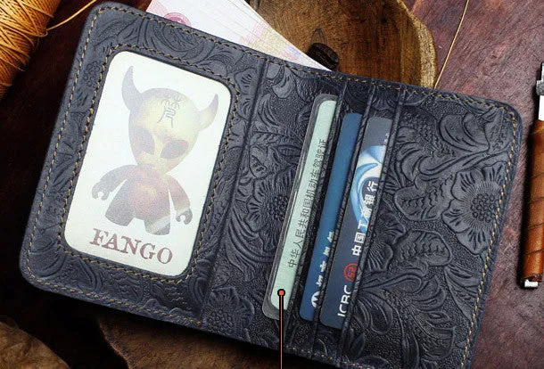 Handmade billfold leather wallet flowral leather billfold wallet for men women