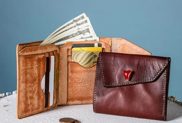 Handmade Genuine Leather Wallet billfold Leather Wallet Slim Bifold Wallet Bag For Women