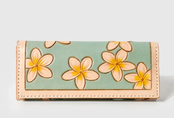 Handmade leather long clutch purse wallet floral cute wallet for women