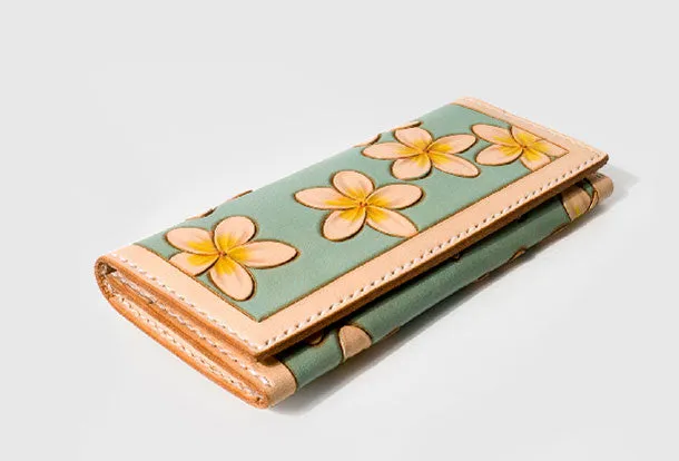 Handmade leather long clutch purse wallet floral cute wallet for women