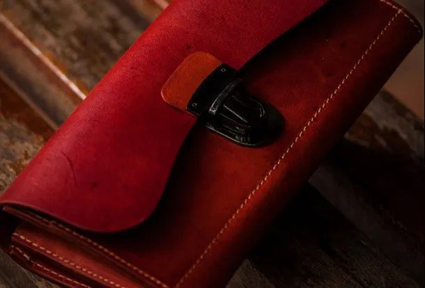 Handmade leather long clutch wallet coffee brown camel leather women men wallet