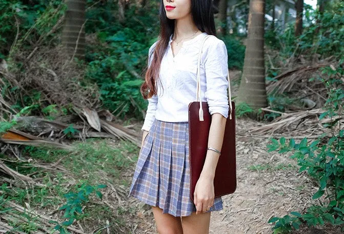 Handmade Leather Red Womens Slim Tote Shoulder Tote Bag for Women