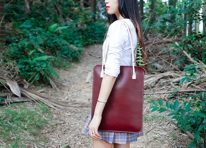 Handmade Leather Red Womens Slim Tote Shoulder Tote Bag for Women
