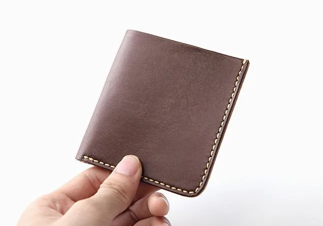Handmade Leather Slim Coffee Red Womens Mens Bifold Small Wallet billfold Wallets for Men